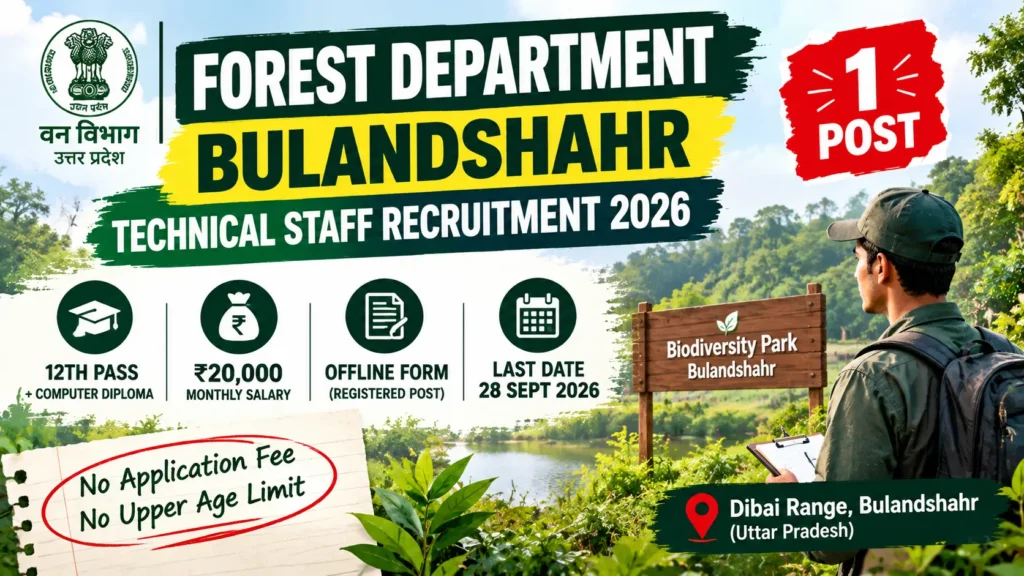 Forest Department Bulandshahr Technical Staff offline application 2026 — 12th pass vacancy details