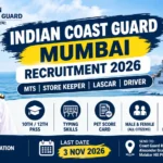 Indian Coast Guard Region West Mumbai recruitment 2026 for 6 posts - MTS Peon Chowkidar, Lascar, Store Keeper Grade 2, Civilian MT Driver and Engine Driver, 10th 12th pass, no application fee, last date 3 November 2026