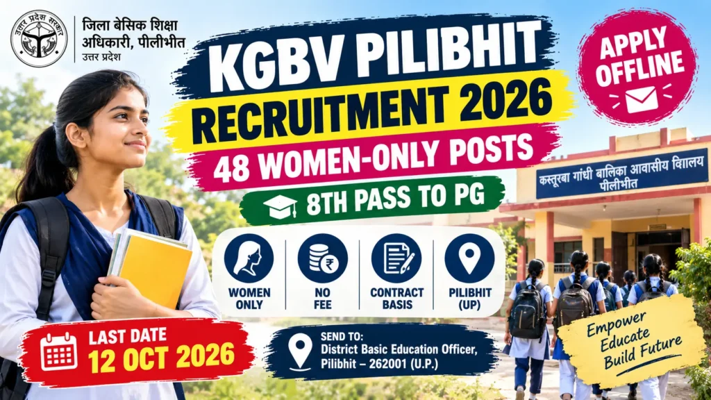 Kasturba Gandhi Balika Vidyalaya Pilibhit recruitment 2026 notification for 48 female-only posts