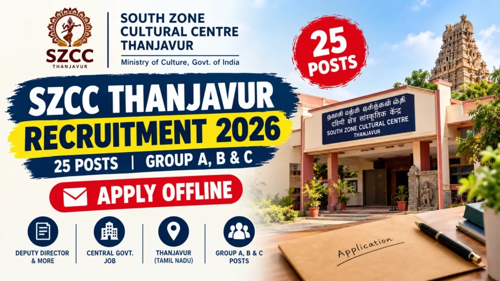 SZCC Thanjavur recruitment 2026 notification for 25 Group A, B and C posts, Advt SZCC-01/2026, offline application, last date 3 November 2026